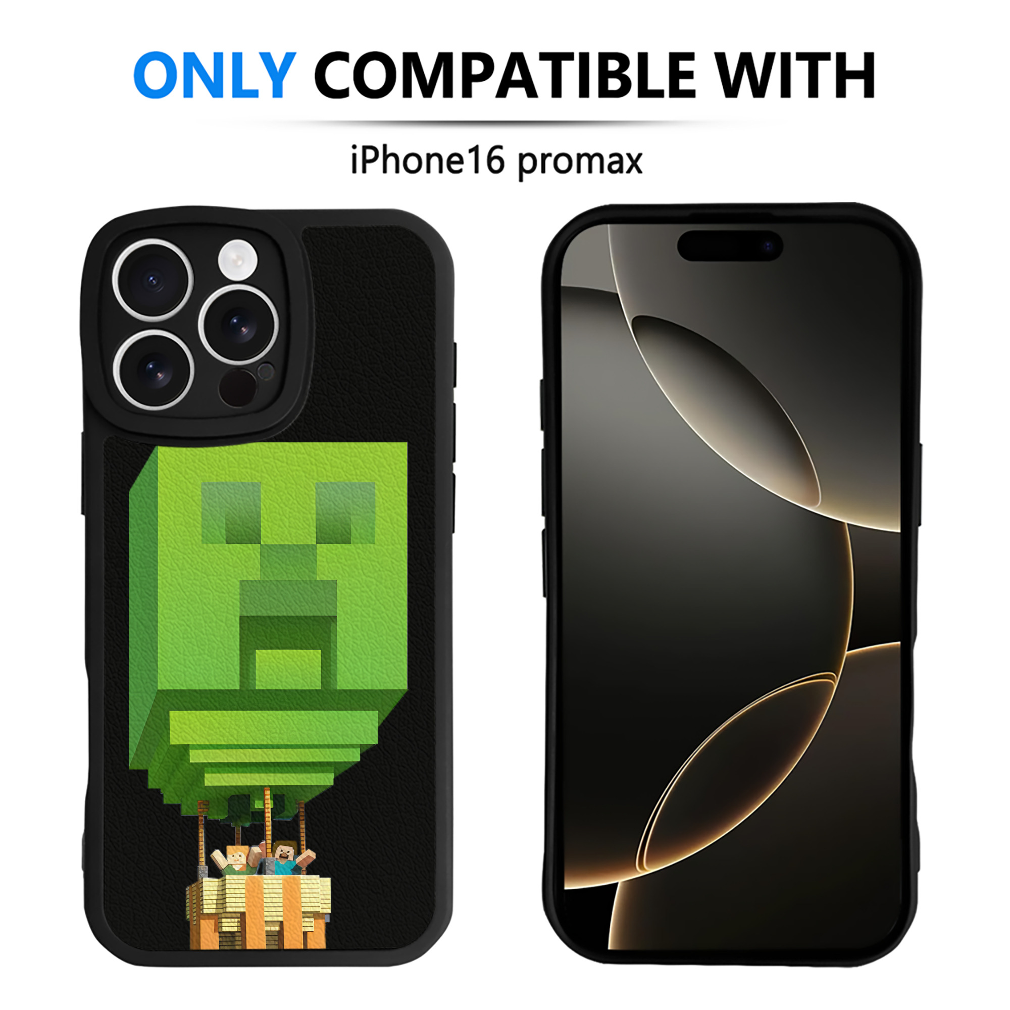 （画像用） マインクラフト ブロックの世界 Minecraft MC Block world 【iPhone 16シリーズ対応】シリコンスマホケース（レザー調） 材質：シリコン